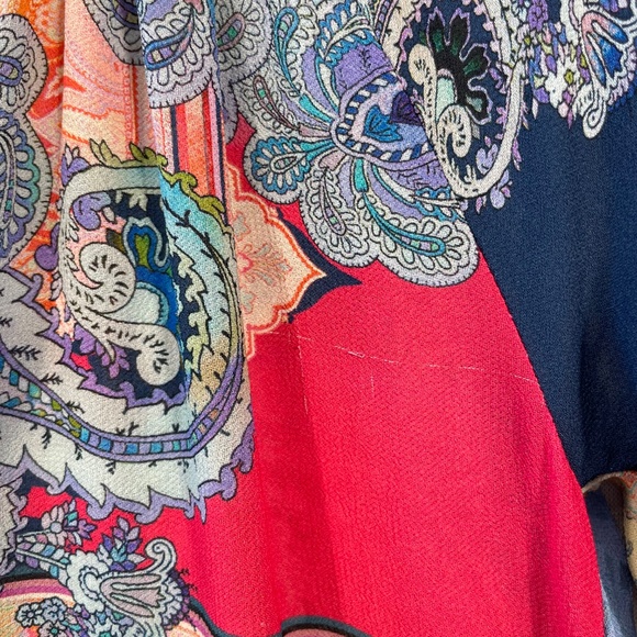 JOHNNY WAS JADE Women’s Size Small Blue Ombre Beaded Tassel Tie Print Tunic FLAW - Picture 3 of 8